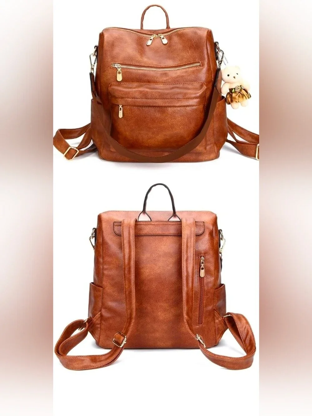 Soperwillton NWOT Brown Faux-Leather Women's Backpack with Matching Wallet.